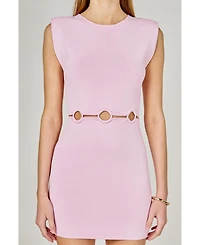 endless rose Women's Ring Detailed Power Shoulder Mini Knit Dress