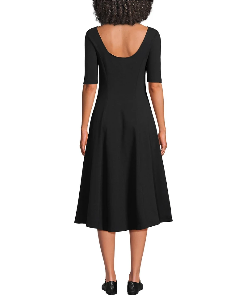Lands' End Women's Starfish Elbow Sleeve Midi Fit and Flare Dress