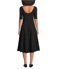 Lands' End Women's Starfish Elbow Sleeve Midi Fit and Flare Dress