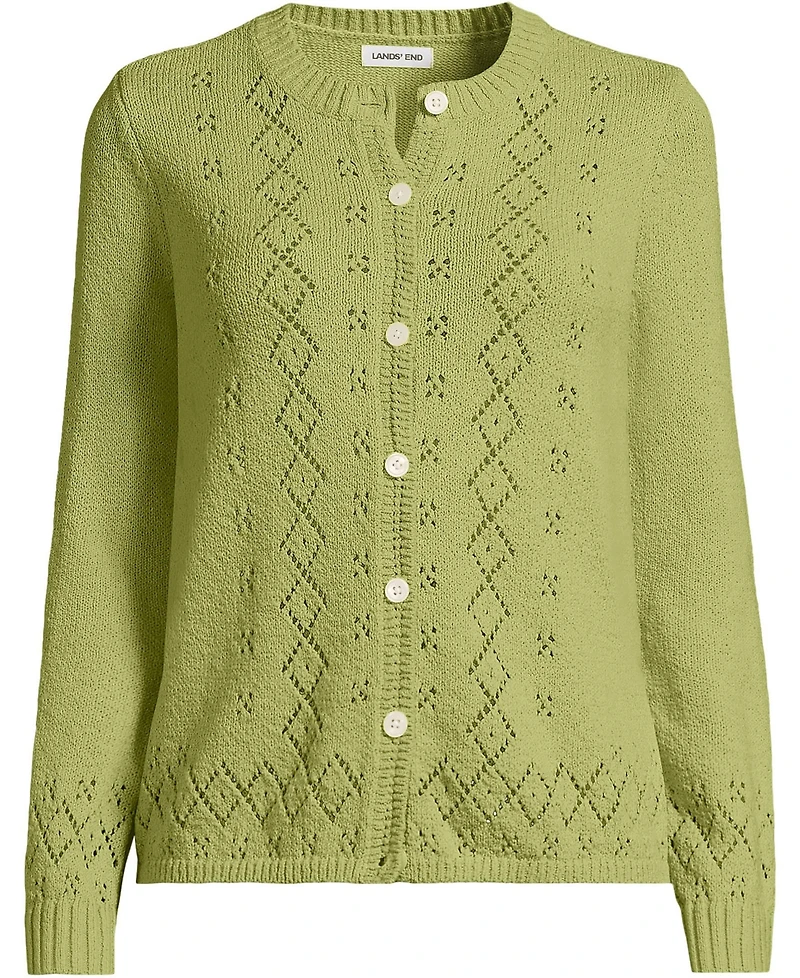 Lands' End Women's Pointelle Crew Neck Cardigan Sweater