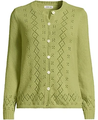 Lands' End Women's Pointelle Crew Neck Cardigan Sweater