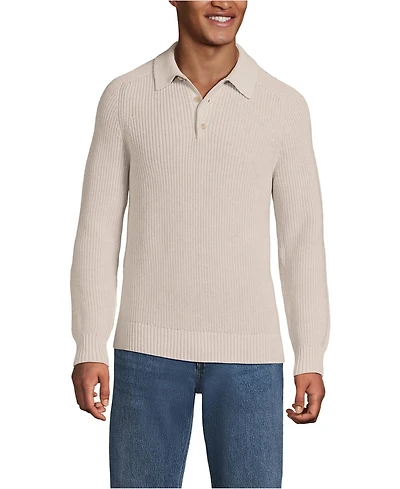 Lands' End Men's Long Sleeve Drifter Polo Sweater
