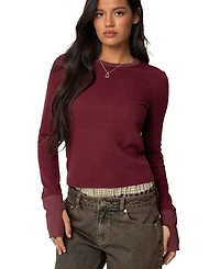 Edikted Women's Waffle Long Sleeve T Shirt