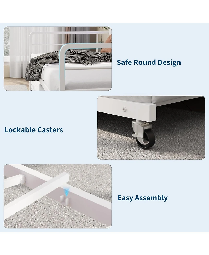 gaomon Twin Daybed with Trundle & Led Light, Metal Frame, Linen Headboard, Usb Charging for Guest Room