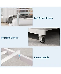 gaomon Twin Daybed with Trundle & Led Light, Metal Frame, Linen Headboard, Usb Charging for Guest Room