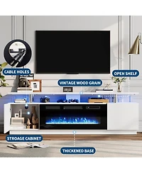 gaomon 70" Fireplace Tv Stand with 36" Electric Fireplace Heater, 12 Flame and 7 Led Color Modes, High-Gloss Entertainment Center with 2-Tie