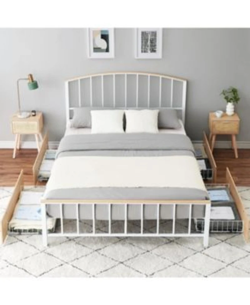 Gaomon Bed Frame With 4 Drawers Platform Bed Frame With Headboard Metal Bedframe With Steel Slat Support No Box Spring Needed Easy