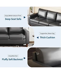 gaomon Mid-Century Modern Sofa, Comfy Faux Leather Couch with Deep Seat, Cozy 3 Seater Couch for Living Rooms Offices Apartments, Easy Assembly