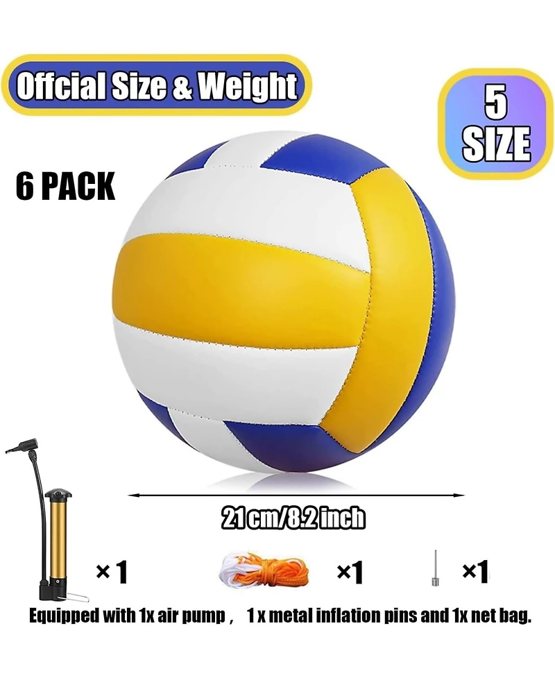 Magicorange Pack of 6 Official Size 5 Volleyballs with Premium Pu Leather and Soft Touch Surface Includes Ball Pump Inflation Needle and Mesh Bag
