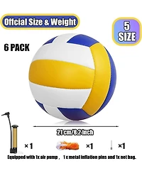Magicorange Pack of 6 Official Size 5 Volleyballs with Premium Pu Leather and Soft Touch Surface Includes Ball Pump Inflation Needle and Mesh Bag