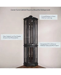 Yigii Antique-Style Corner Curio Cabinet with Adjustable Shelves and Light