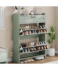 gaomon Shoe Cabinet with 2 Flip Drawers & 1 Top Drawer, Modern Wooden Shoe Organizer Cabinet for Entryway, Hallway, Living Room