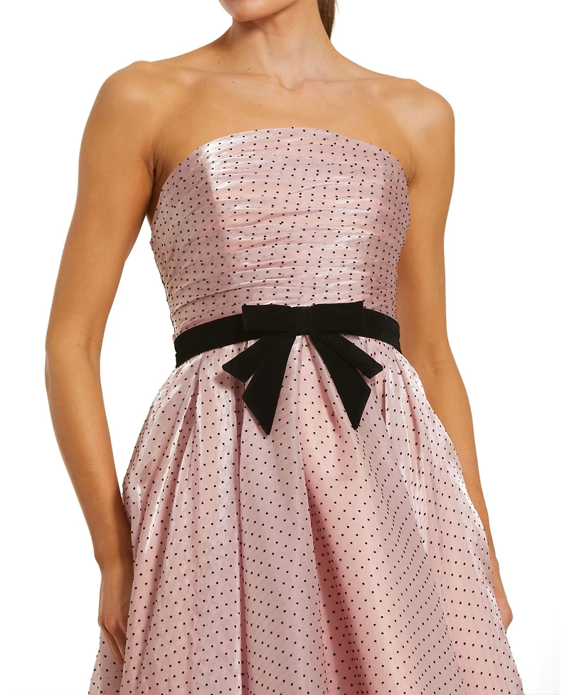 Mac Duggal Petite Polka Dot Organza Strapless Dress With Bow