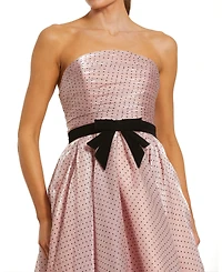 Mac Duggal Petite Polka Dot Organza Strapless Dress With Bow