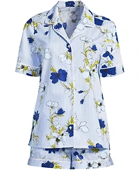 Lands' End Women's Cotton Poplin 2 Piece Pajama Set - Short Sleeve Top and Shorts