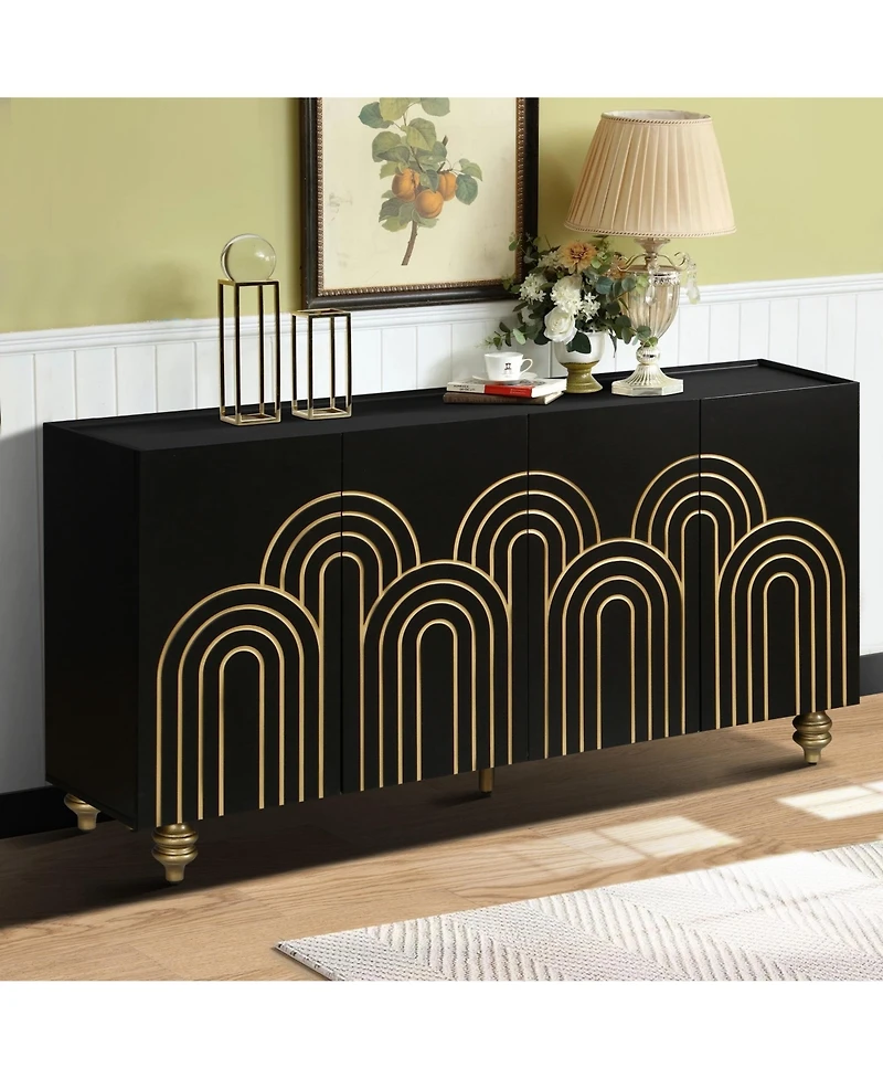 Boyel Living Modern Fluted Sideboard Buffet with 4 Doors and Adjustable Shelves for Kitchen Dining Room
