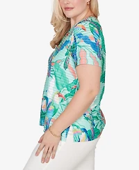 Alfred Dunner Women's Resort Living Toucan Textured Short Sleeve Top