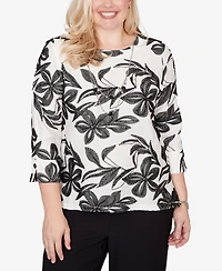 Alfred Dunner Women's Crowd Pleaser Embroidered Flower Top with Necklace