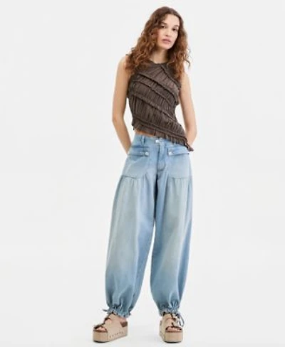 Free People Womens Sleeveless Smocked Tank Top Mid Rise Balloon Jeans