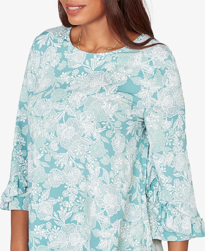 Ruby Rd. Petite Floral Puff Print Ruffle Knit Top