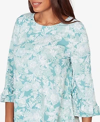 Ruby Rd. Petite Floral Puff Print Ruffle Knit Top