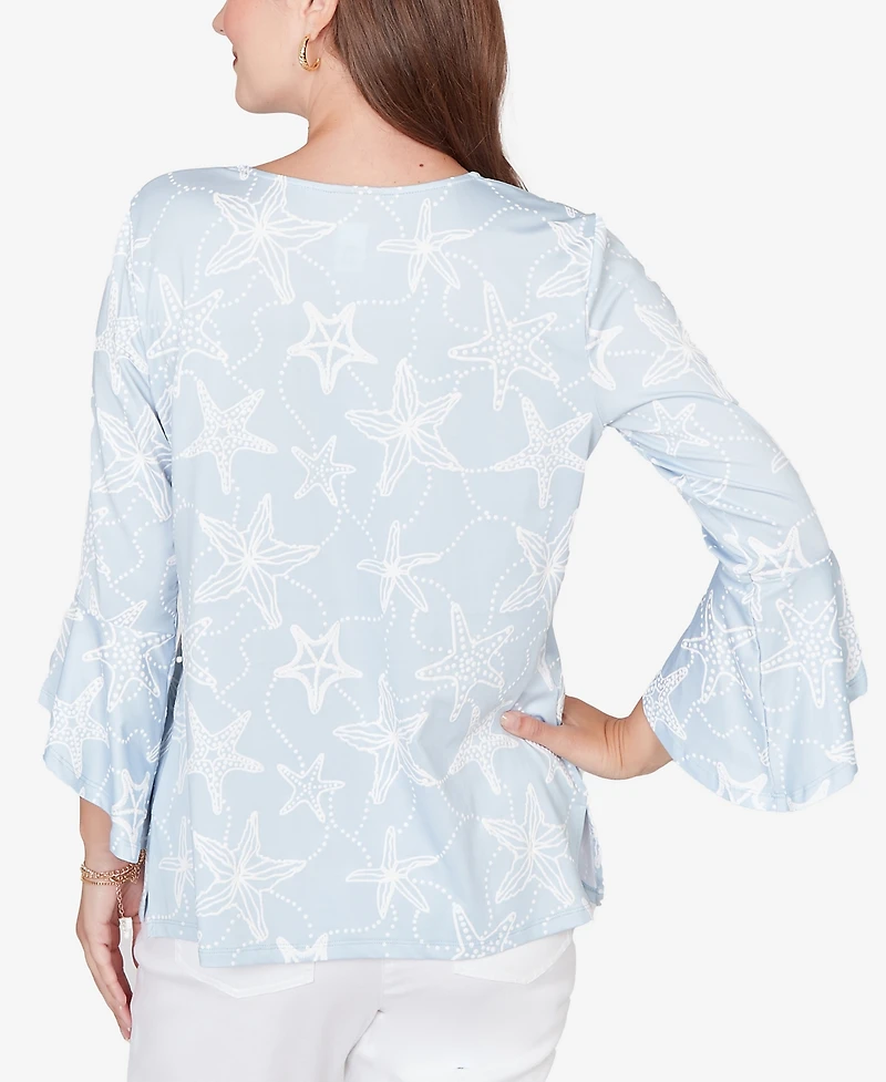 Ruby Rd. Petite Starfish Puff Print Flutter Sleeve Top