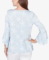 Ruby Rd. Petite Starfish Puff Print Flutter Sleeve Top