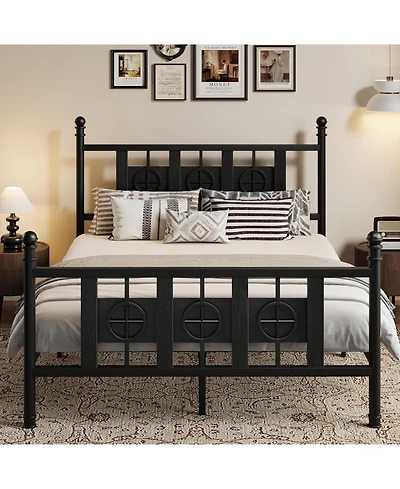 gaomon Full Size Metal Bed Frame with Headboard, Footboard & Vintage Circular Design, Storage Space, Easy Assembly