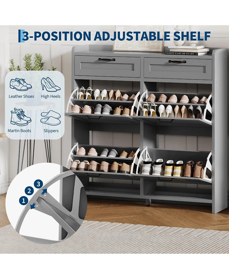 gaomon Shoe Cabinet with 4 Flip Drawers & 2 Top Drawers, Wooden Organizer Adjustable Shelf