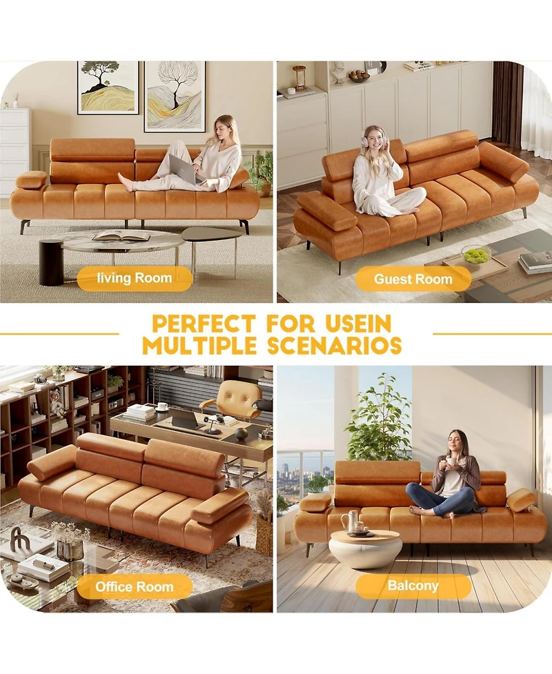 gaomon 86'' Futon Sofa Bed, 3 Seater Pu Faux Leather Futon Sleeper Couches Sofa with Adjustable Sofa Backrest and 6-position adjustable headrest