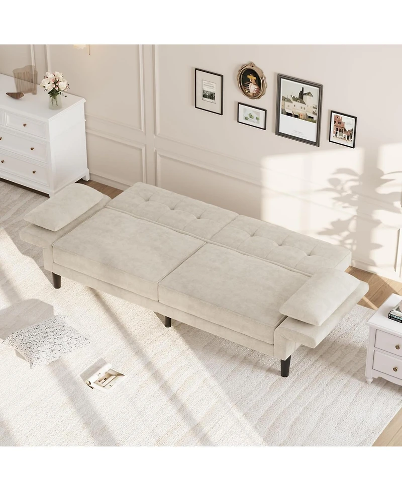 gaomon 89" Futon Sofa Bed, Modern Chenille Sleeper Couch with Adjustable Backrest & Armrest