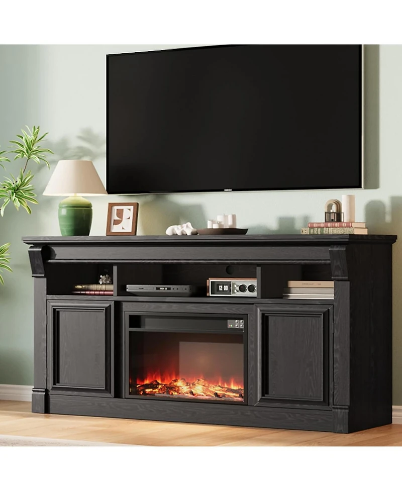 gaomon 58" Farmhouse Wood Fireplace Tv Stand with Open Storage Cabinets Entertainment Center for TVs up to 75"