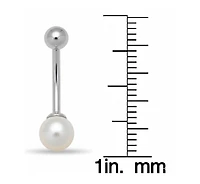 Curata Jewelry Solid 14k Gold 14G 7mm Cultured Pearl Curved Belly Button Ring
