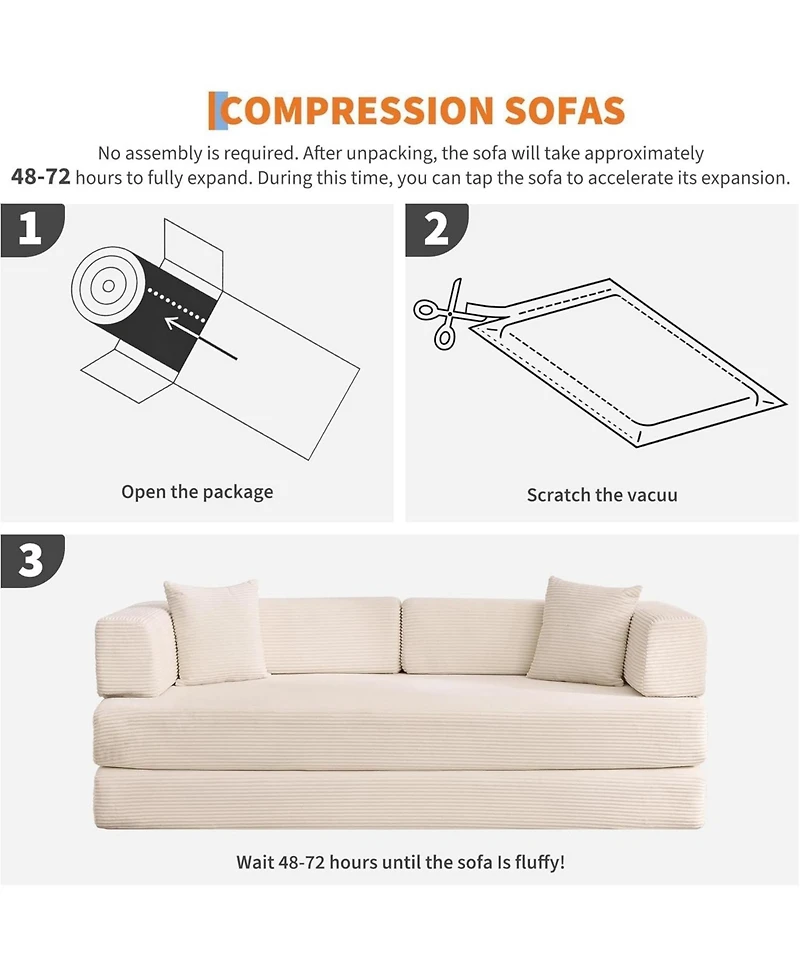 gaomon Convertible Couch - 78.7" Folding Sofa Bed with 2 Pillows, No Assembly Required for Living Room, Bedroom
