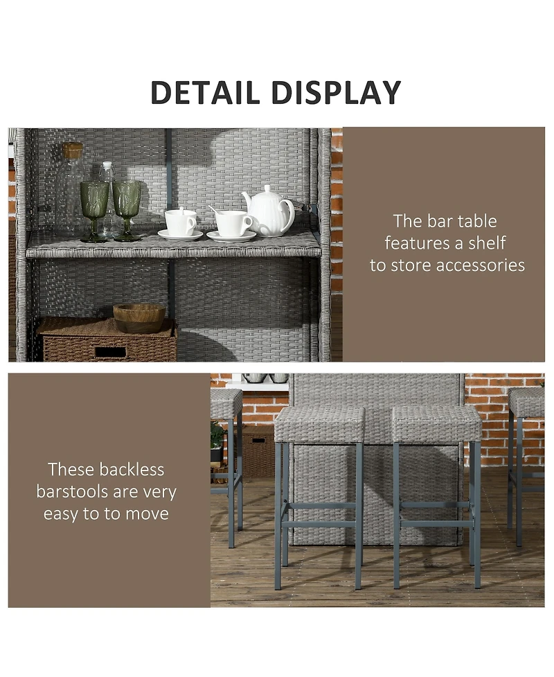 Outsunny 5pc Rat Wicker Bar Set, High Top Outdoor Table and Chairs,