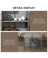 Outsunny 5pc Rat Wicker Bar Set, High Top Outdoor Table and Chairs,