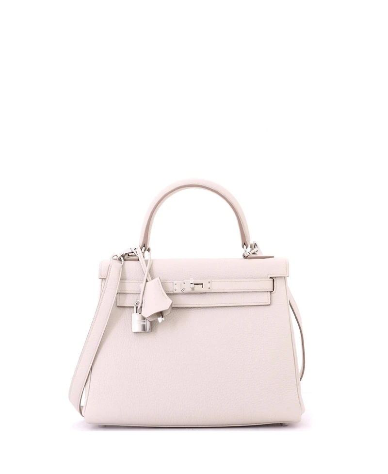 Pre-Owned HERMES Kelly 25 Handbag Light Togo with Palladium Hardware