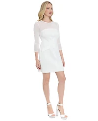 London Times Women's Tuxedo Illusion Crew Neck Short Dress