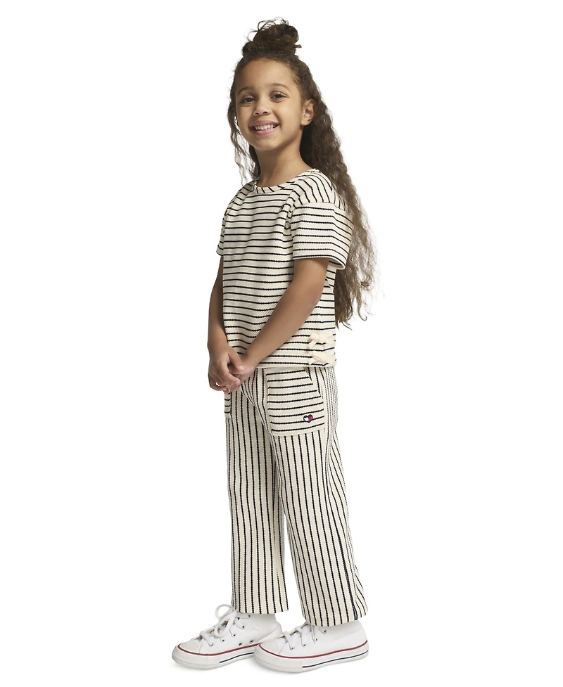 Tommy Hilfiger Girls' 4-6x Round Neck Top and Wide Leg Pants, 2-Peice Set