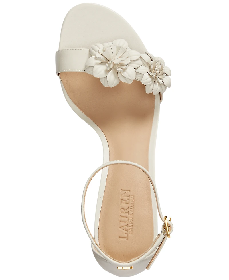 Lauren Ralph Women's Allie Mid-Heel Floral-Trim Raffia Sandals