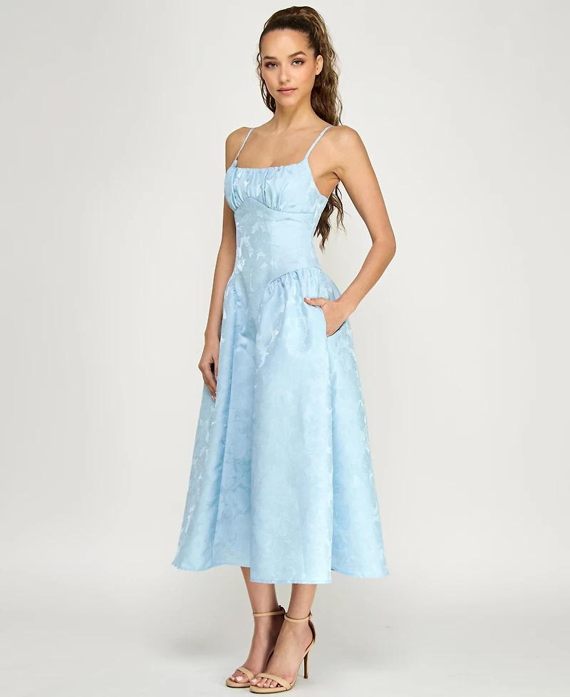 Alex & Sophia Women's Floral Jacquard Scoop Neck Midi Dress