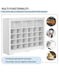 Rainsken Sleek Design 24 Shoe Cubby Console, 5-Tier Storage Cabinet with Curved Base, Freestanding Shoe Organizer for Hallway