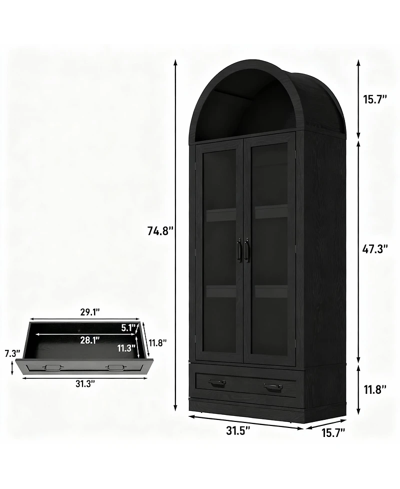 Yigii 75" Tall Arched Farmhouse Cabinet with Load-bearing Steel Pipe for Kitchen & Living