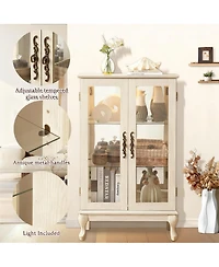 Yigii Antique Display Cabinet with Lighted Glass Doors and Mirrored Panel