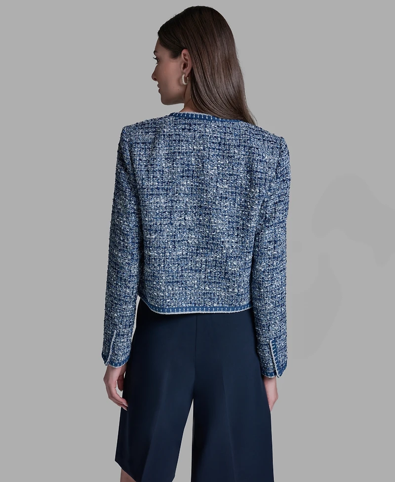 Bcbg Women's Shoulder Padding Open Front Tweed Jacket