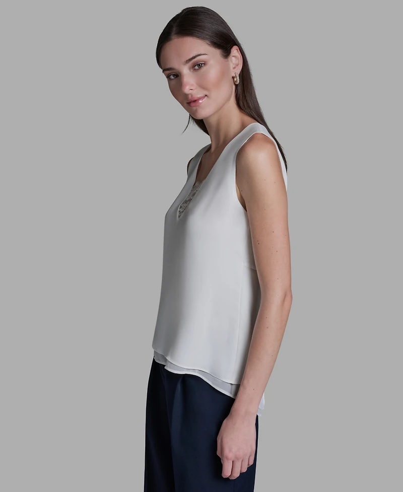 Bcbg Women's V-Neck Lace Detail Pull-On Top