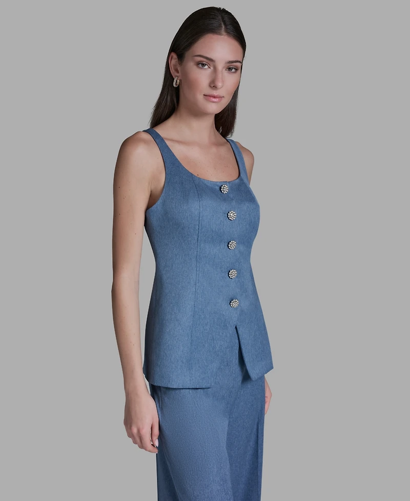 Bcbg Women's Scoop Neck Front Button Denim Vest