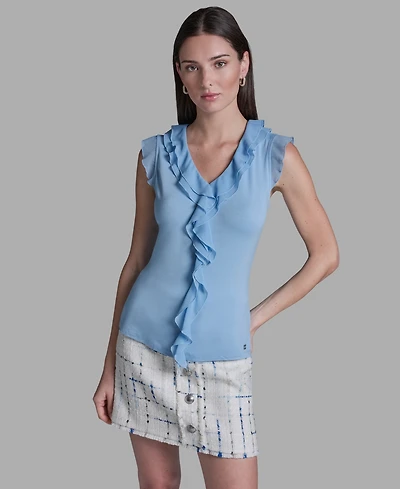 Bcbg Women's V-Neck Ruffle Front Pull-On Top