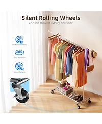 Sugift Adjustable Rolling Garment Rack with Extendable Hanging Rod