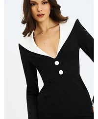 Miss Circle Women's Heather Black Collared Decorative Button-Front Mini Dress